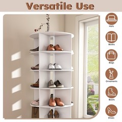 6-Tier Rotating Shoe Rack Tower 360° Revolving Shoe Display Carousel White