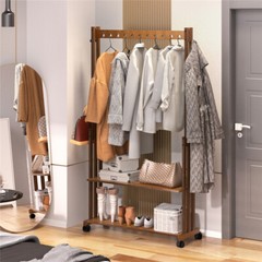 Walnut Wood Rolling Clothing Garment Rack Open Wardrobe f Entryway Bedroom Shop