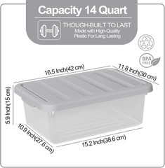 Clear Stackable Storage Bins with Lids, 14 Quart, 2-Pack for Home & Classroom