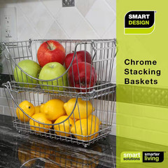 Stacking Baskets with Handles – Set of 2 Medium 12.5 X 5.5 Inch – Chrome