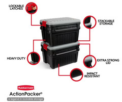 Rubbermaid 24 Gallon Action Packer Storage Bin Heavy Duty Lockable Black