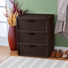 Sterilite Wide 3 Drawer Tower, Plastic Storage Organizer with Removable Decorati