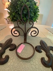 Two Cast Iron Fleur De Lis Wall Hangers Black Decor 9 1/2” x 6″ & Plant Holder
