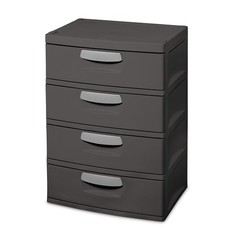 Sterilite 4-Drawer Storage Unit Durable Plastic for Garage, Basement – Dark Gray