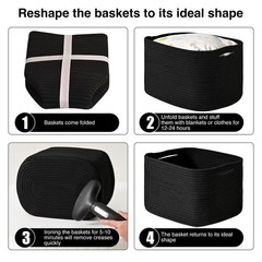 4 PCS Black Woven Cotton Rope Storage Baskets 12.5×9.1×7.9 Inch Shelves Bin