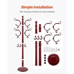 Freestanding Coat Rack Wooden Coat Tree with Stable Large Base & 11 Hooks
