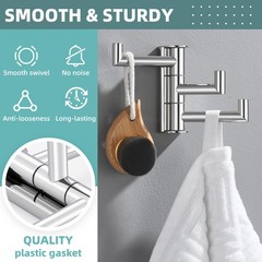 Polished Chrome 3 Arms Swivel Towel Hook 304 Stainless Steel Wall Mount