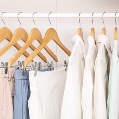 12 Pack Premium Wooden Suit Hangers with Clips for Dresses, Coats, and Pants