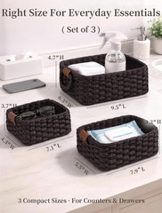 Dark Brown Storage Baskets – 3Pcs Mini Wicker Organizers for Home Decor