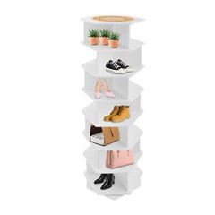 7-Tier Rotating Shoe Rack Tower 360° Spinning Shoe Display Carousel White
