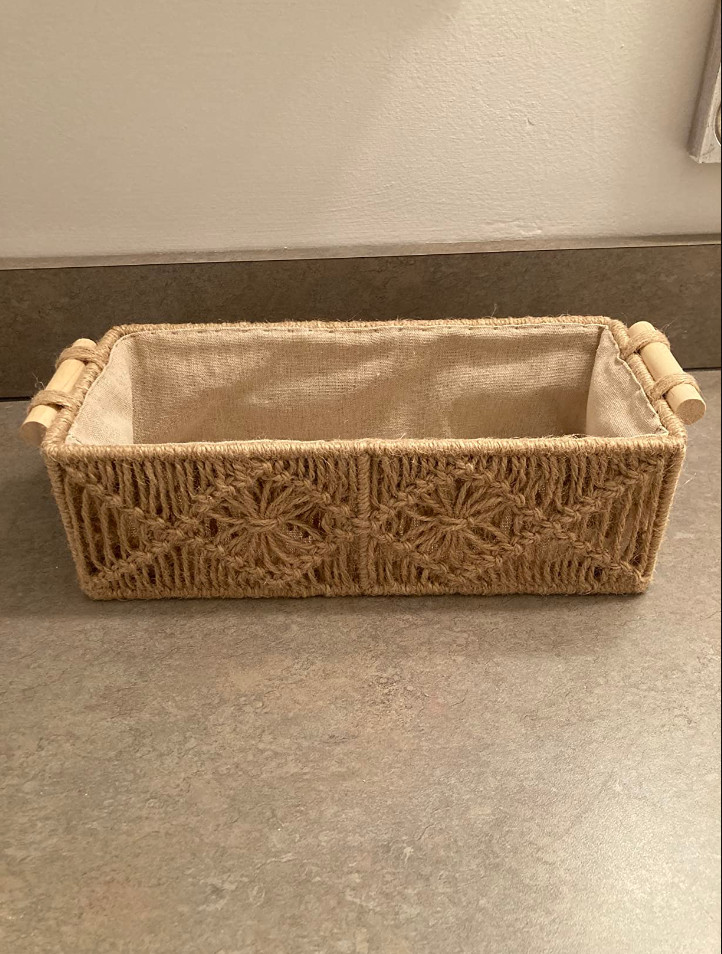 Macrame Storage Baskets Toilet Paper Basket Boho Decor Box for Countertop Shelf