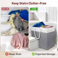 Foldable Stair Basket with Handle for Toys, Clothes & More – Grey