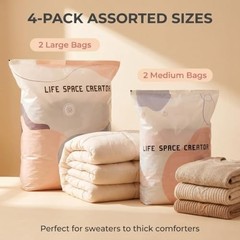 Vacuum Storage Bags 4 Pack No Pump Large Medium Cube Compression Bags for