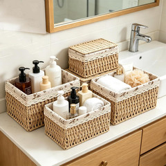 Set of 3 Wicker Storage Baskets with Lids – Natural Rattan Organizers