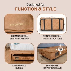 Under Bed Storage with Wheels, Low Profile Rolling Storage Box in Vegan Leather