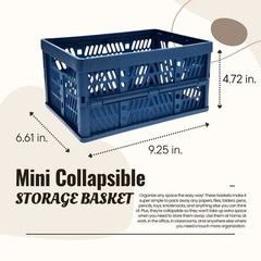 Mini Collapsible Storage Basket Blue 9.25×6.61×4.72 Folding Organizer Bin