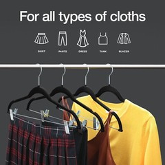 Clothes Hangers with clips BLACK Velvet Hangers, For Skirt/pants Hangers 10 Pack