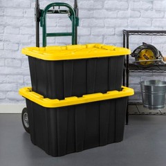 Sterilite 27 Gallon Industrial Stackable Storage Tote Lidded Containers, 4 Pack