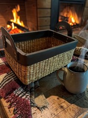 Rustic woven Seagrass Storage Basket with Faux Leather Trim and Handles