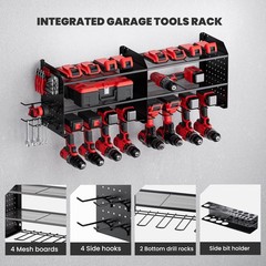 2-in-1 Power Tool Organizer Wall Mount, 3-Layer Tool Rack, Black