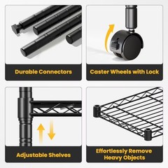 4 Tier Heavy Duty Adjustable Wire Shelving with Wheels,23″D x 13″W x 48″H
