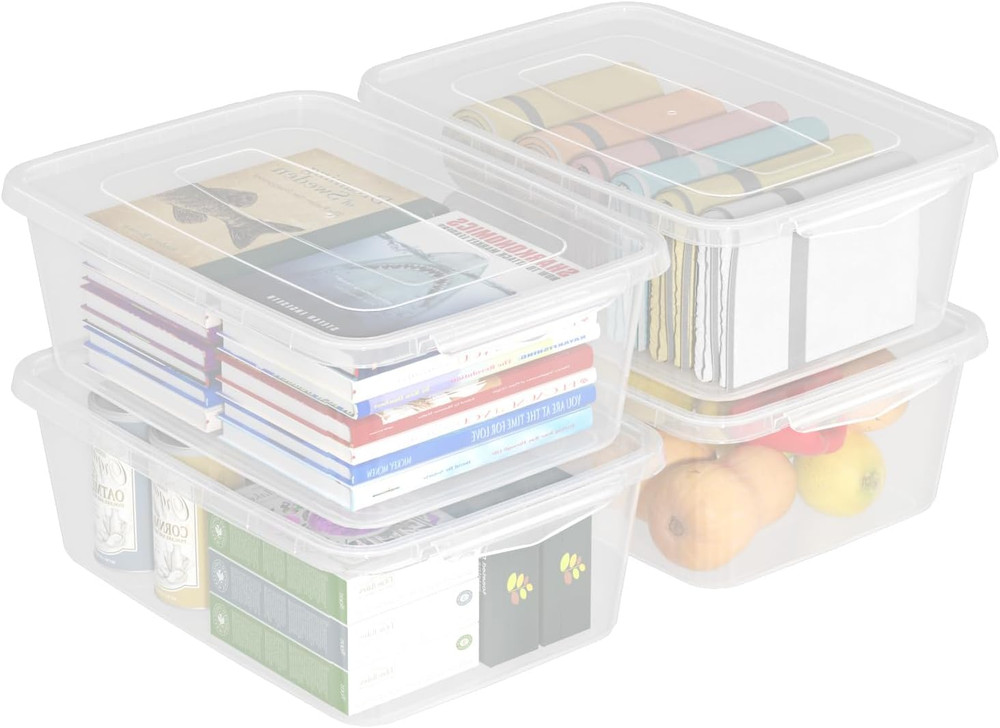 14 Quart Clear Plastic Storage Bins with Lids – Set of 4 Latching Containers