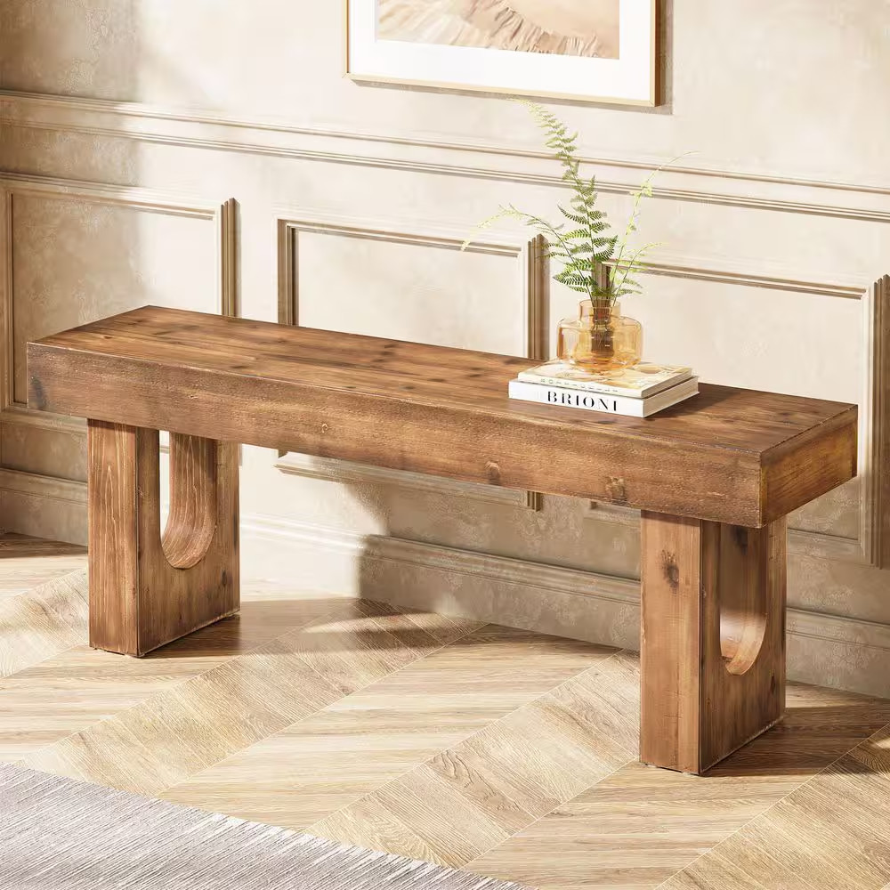 47 In. W X 17.7 In. H Brown Solid Wood Shoe Storage Bench