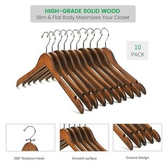 Wooden Coat Hangers Solid Wood Shirt Dress Clothes Hangers(10pcs Retro)