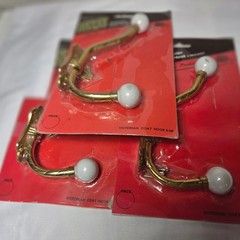 Gatco Solid Forged Brass Victorian Coat Hook 6 Inch White Ceramic Knobs Set of 3