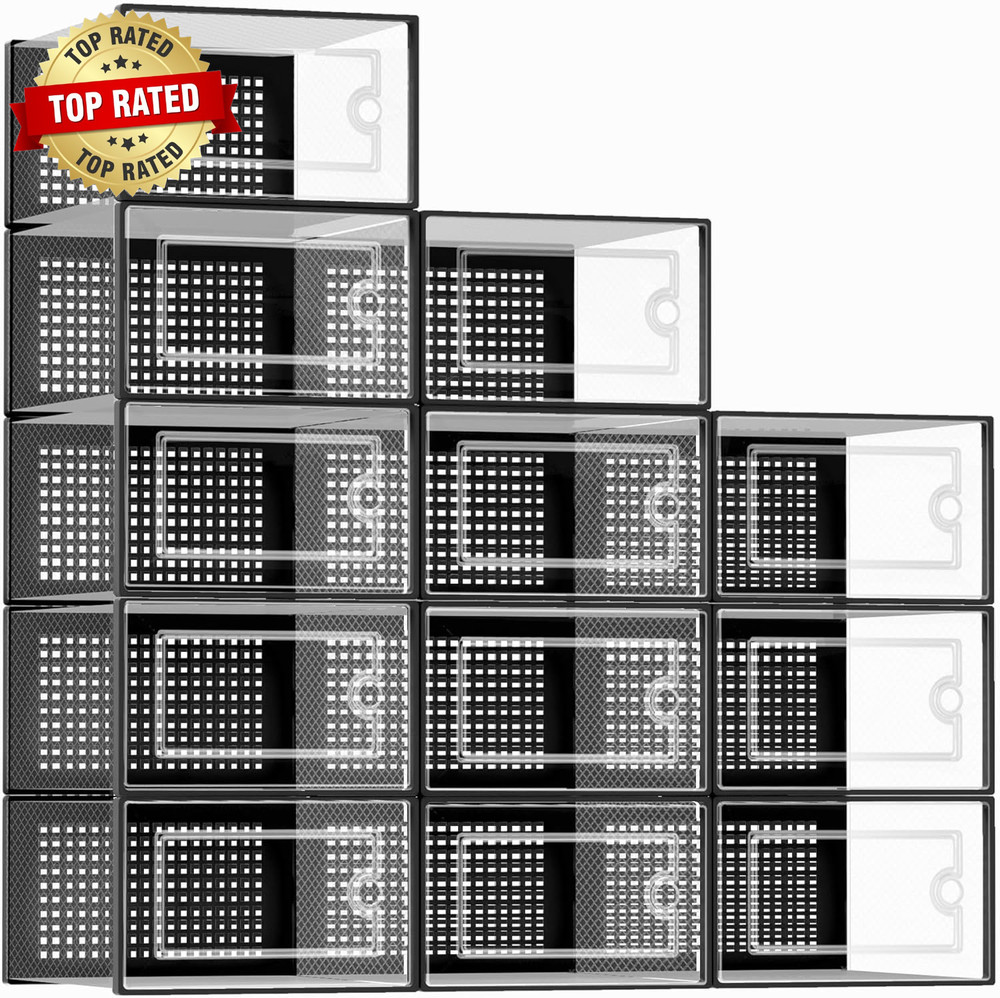 X-Large Shoe Storage Boxes Organizers Clear Plastic Stackable 12 Pack, Shoe Rack