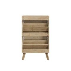 23.6-inch Mid-century Modern Freestanding Oak Wood Slim Flip-Top Shoe Cabinet