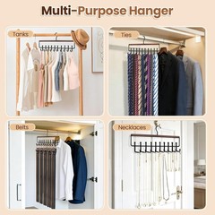 Upgraded 2-in-1 Black Non Slip Space Saving Tie and Belt Hanger Closet Organizer