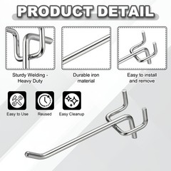 12 Pcs Pegboard Hooks, 3.9″ Peg Board Hooks Kit, Silver Tone (1.2mm)