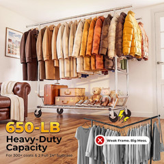 Clothes Rack Heavy Duty Clothing Rack Load 650 LBS Collapsible Garment Rack with