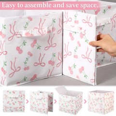 6 Pcs Pink Bow Cherry Cube Storage Bins 11 Inch Storage Basket with Handle, P…