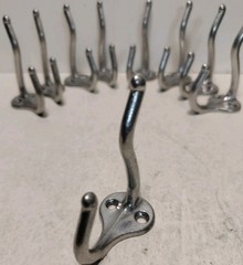 Lot of 9 Aluminum Double Coat Hat Hooks Wall Mount 3” Silver Tone Hangers