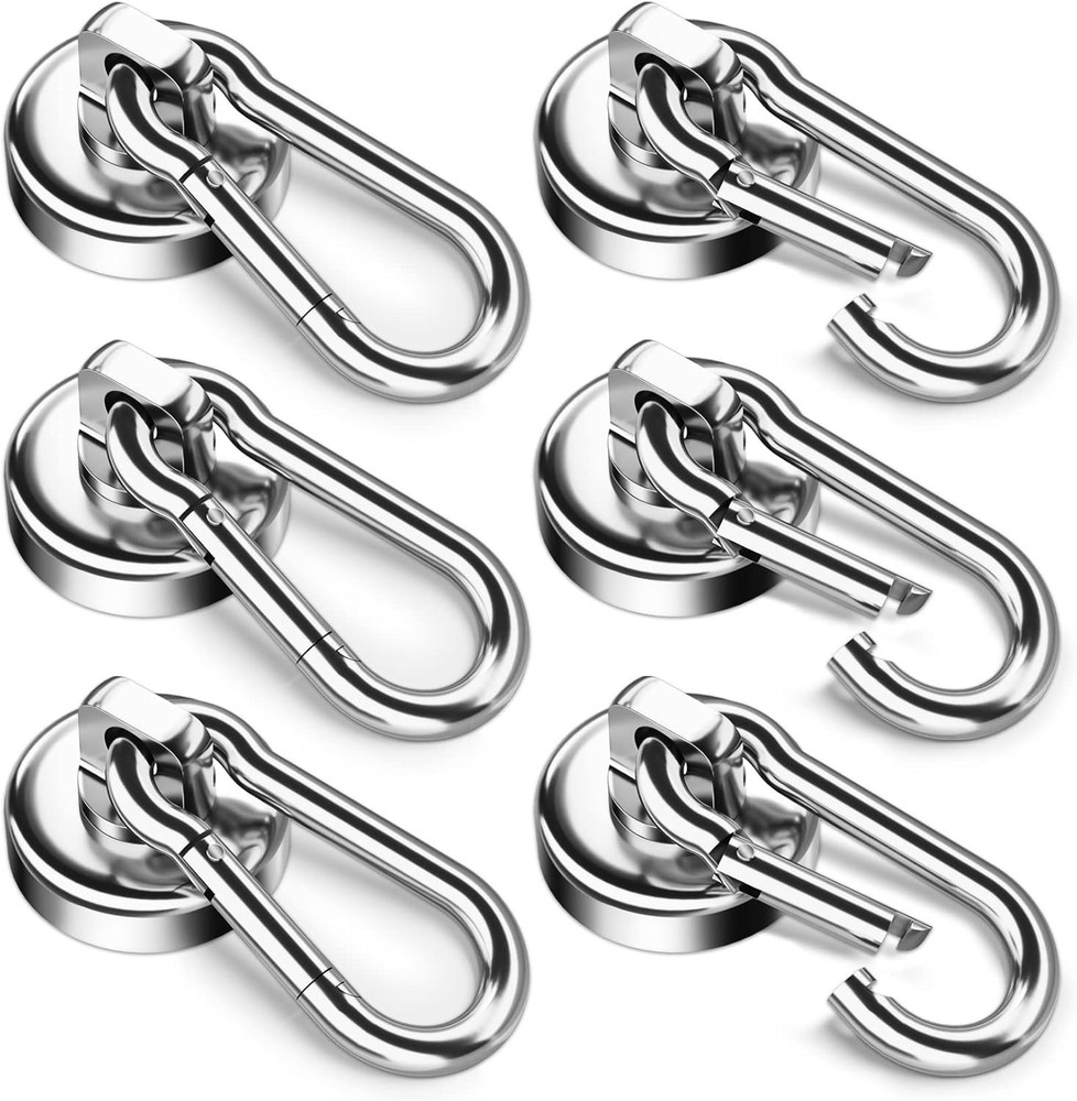 Strong Magnetic Hooks, 6 Pack 70Lbs Neodymium Grade-52 Magnet Hooks Heavy Duty,
