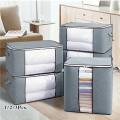 1pc Large Quilted Storage Box – Zippered Fabric Container w/ Handle – NEW