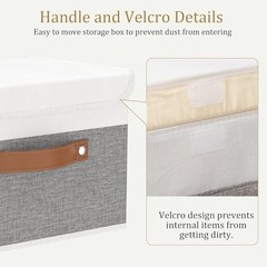 Large Foldable Storage Bins, Linen Fabric Box 13×9.1×7.9in(1-pack) White/Grey