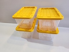 4 x Lowe’s Teeny Tiny Tote Mini Plastic Storage Totes New, Clear Yellow