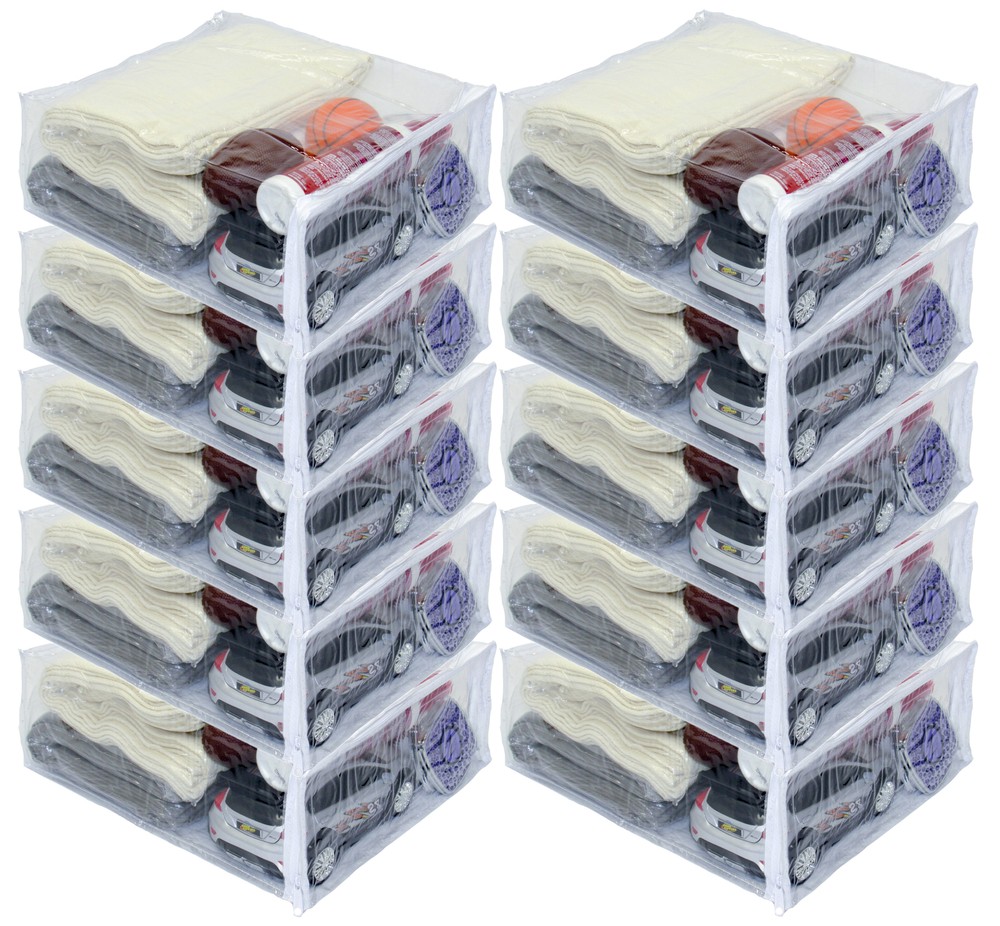 10-Pack Heavy Duty Vinyl Zippered Closet Square Storage Bags Clear 9″ x 11″ x 4″