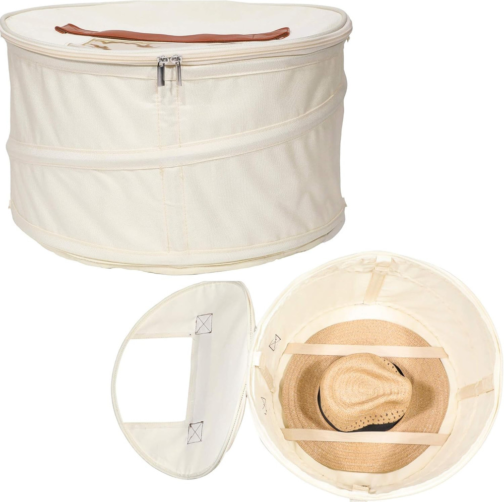Stackable Hat Storage Box | Pop-Up Container for Hats & Toys | Dust Cover Ivory