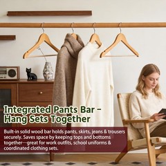 Premium Wooden Hangers 10 Pack, Solid Wood Hanger with Non Slip Pant Bar, Hea…