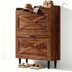 2 Drawers Top Enclosure Barn Door Shoe Cabinet Melamine Board Embossed MDF