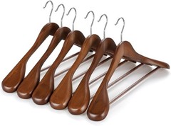 6 Pack Wide Shoulder Wooden Hangers Solid Wood Suit Coat Hangers Walnut