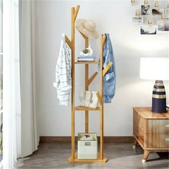 Solid Wood Floor Standing Hat Coat Jacket Hanger Storage Stand W/ Umbrella Rack