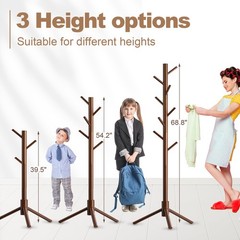 Aliphon Wooden Coat Rack Stand, Freestanding Coat Rack with 8 Hooks, 3 Adjust…