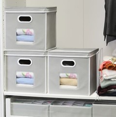 Re 3pack 12inch Clear Window Cube Storage Bin With Lid Grey