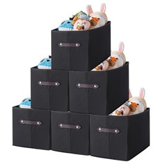 Large Collapsible Storage Baskets 14.9×9.5 Inch Fabric Closet Black 6 PCS