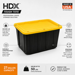 27 Gal. Tough Storage Tote in Black and Yellow